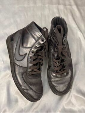 Nike Metallic Gray Leather High-Top Sneakers